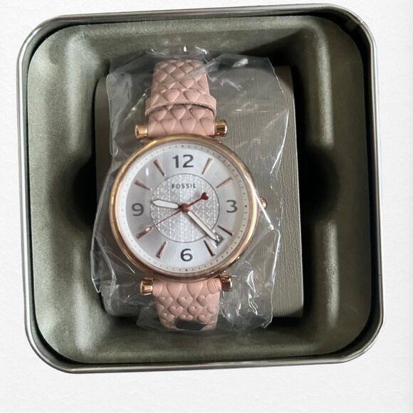 New With Tags Fossil Carlie Three Hand Date Eco Leather Watch main image 5